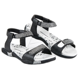 Hasby Flache Sandalen mit Klettverschluss schwarz 2