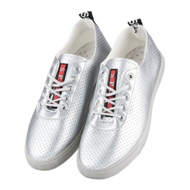 Silberne Turnschuhe mit durchbrochener Arbeit grau 2