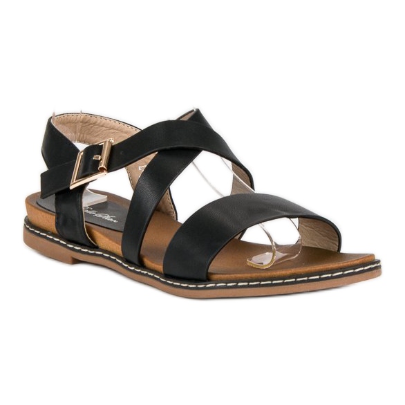 Bello Star Flache Sandalen mit Schnalle schwarz 1