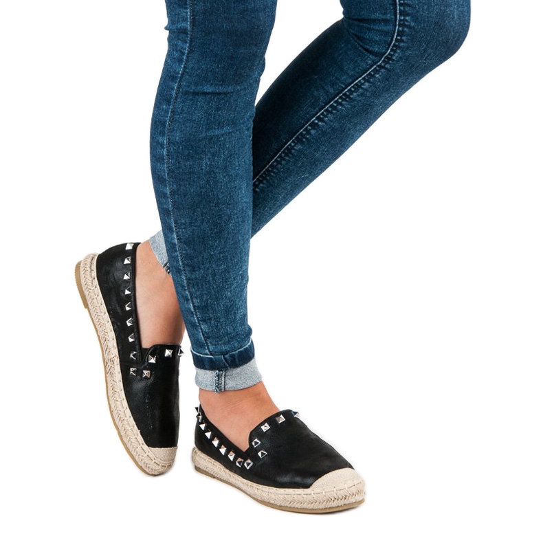 Forever Folie Schwarze Espadrilles mit Nieten 2