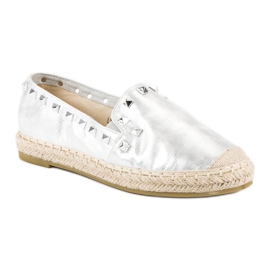 Forever Folie Silberne Espadrilles mit Nieten grau 1
