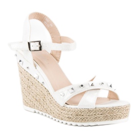 Bello Star Espadrilles mit Keilabsatz und Strasssteinen weiß 1