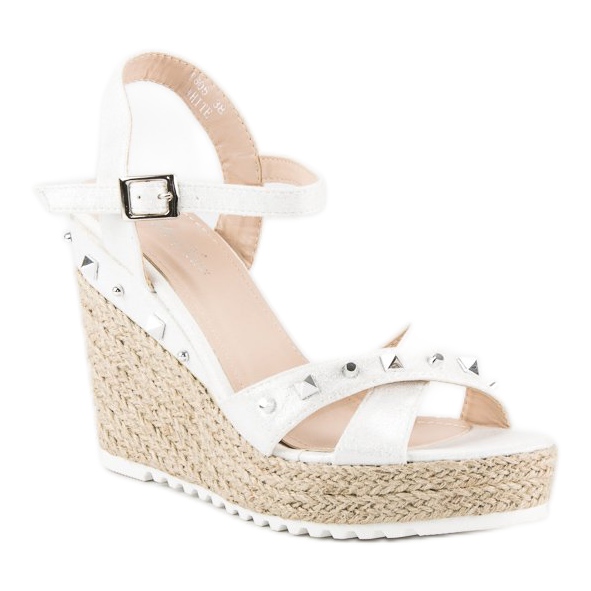 Bello Star Espadrilles mit Keilabsatz und Strasssteinen weiß 1