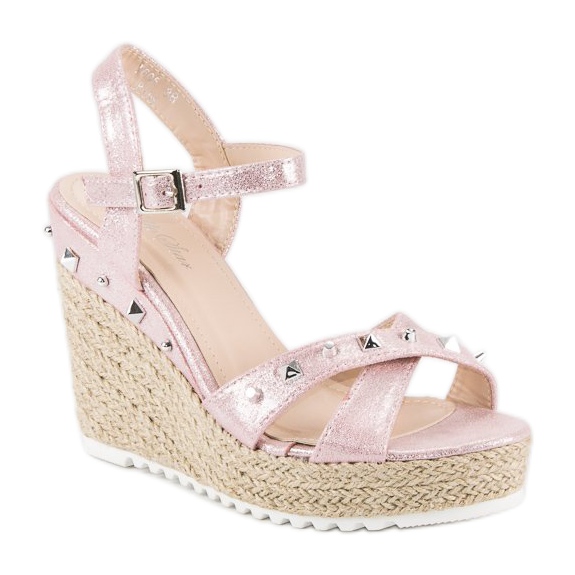Bello Star Espadrilles mit Keilabsatz und Strasssteinen rosa 1
