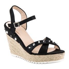 Bello Star Espadrilles mit Keilabsatz und Strasssteinen schwarz 1