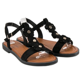 L. Lux. Shoes Flache Sandalen aus Wildleder schwarz 1
