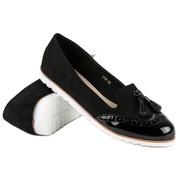 Super Me Schwarze Loafer mit Fransen 2