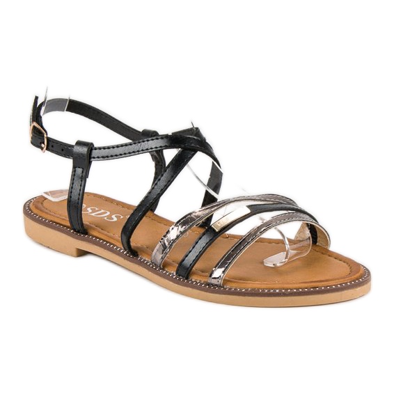 SDS Elegante flache Sandalen schwarz 1