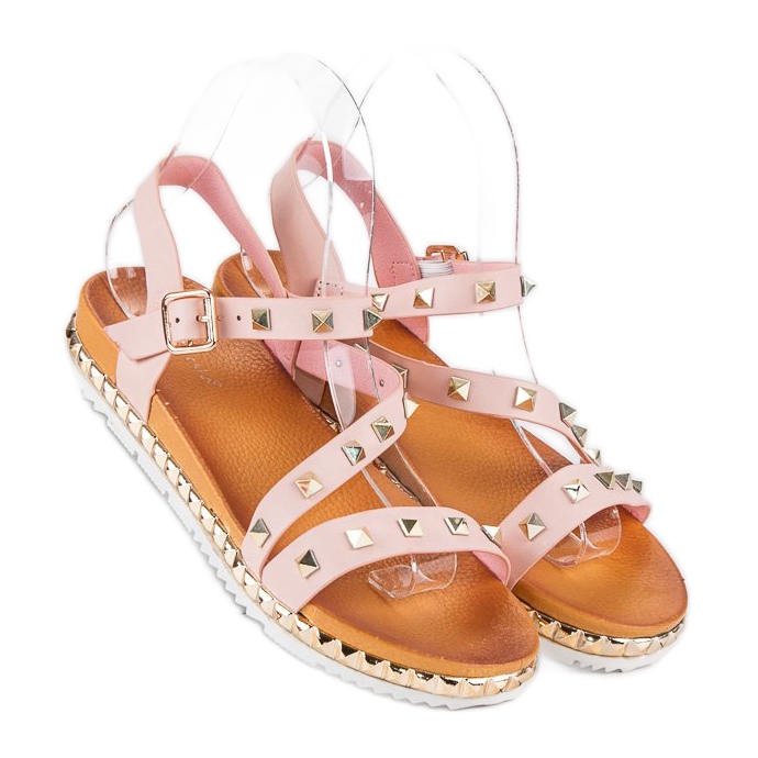 Anesia Paris Rosa Sandalen mit Nieten 1