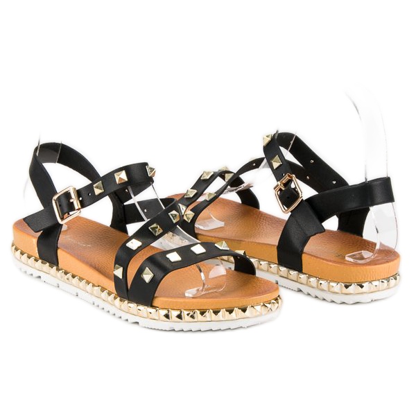 Anesia Paris Schwarze Sandalen mit Nieten 1