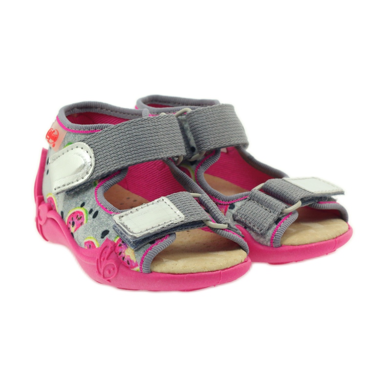 Hausschuhe, Sandalen mit Klettverschluss, Befado 242p080 grau rosa 4