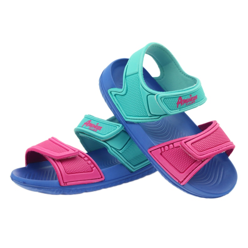 Blaue Kindersandalen von American Club für das Wasser grün rosa 3