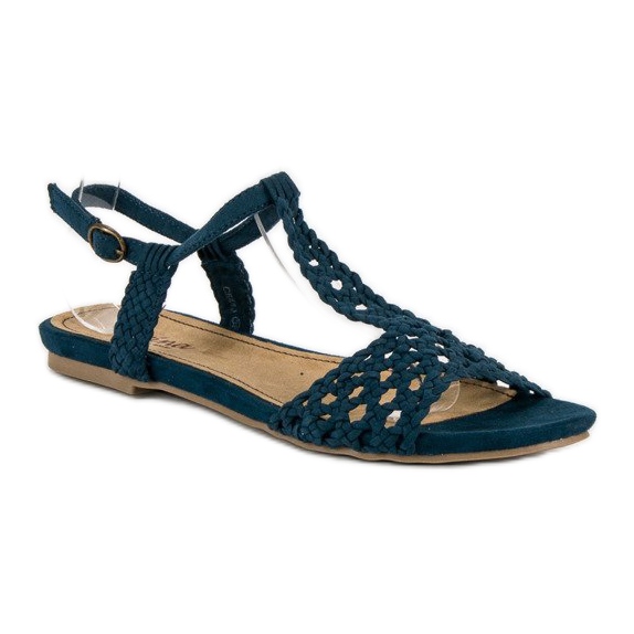 Corina Flache Sandalen aus Stoff blau 1