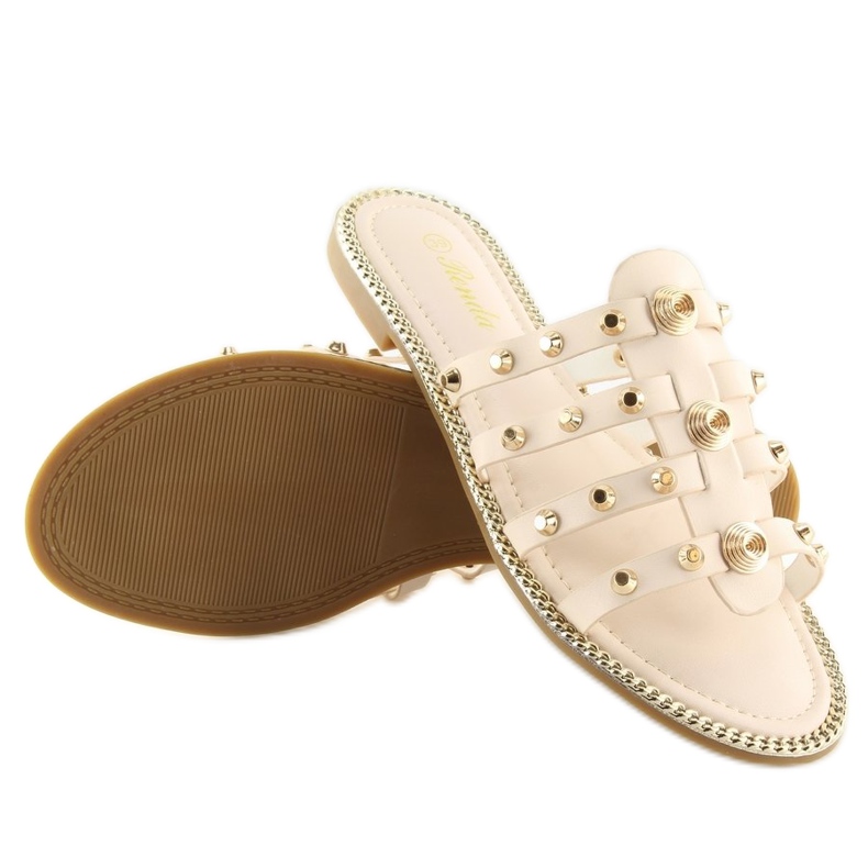 Beige Hausschuhe mit Nieten 99-41 Beige 1