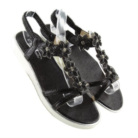Bequeme Sandalen mit Blumen schwarz 127-58 Schwarz 1