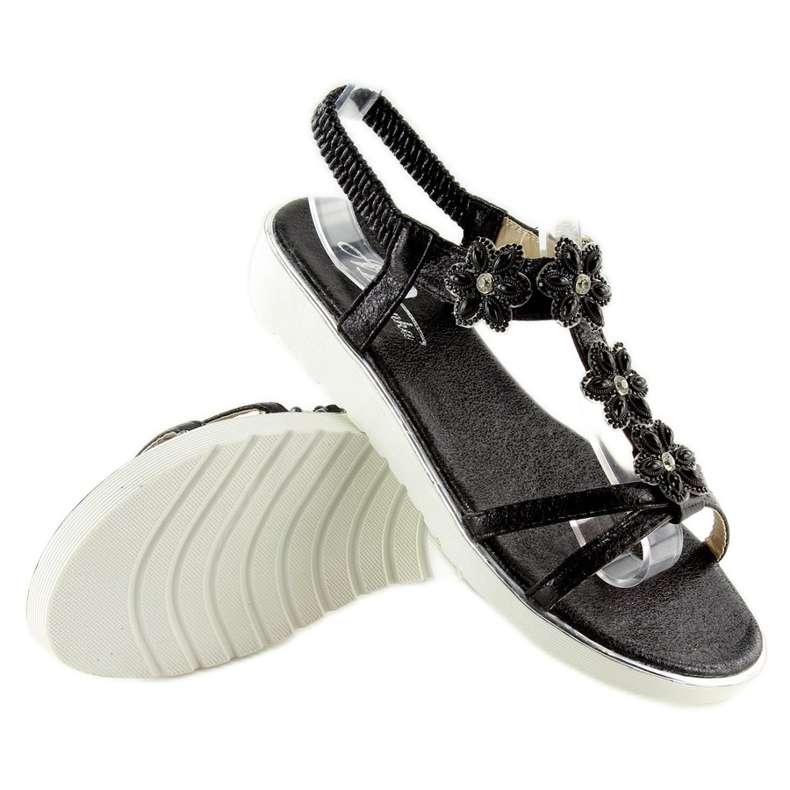 Bequeme Sandalen mit Blumen schwarz 127-58 Schwarz 2