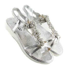 Bequeme Sandalen mit Blumen, Silber 127-58 Silber grau 1