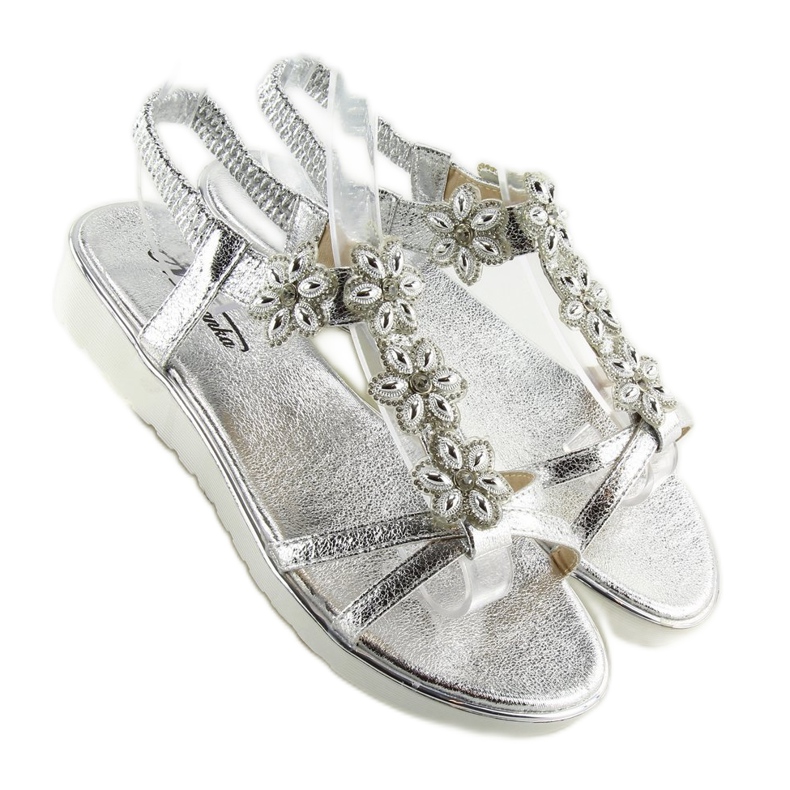 Bequeme Sandalen mit Blumen, Silber 127-58 Silber grau 1