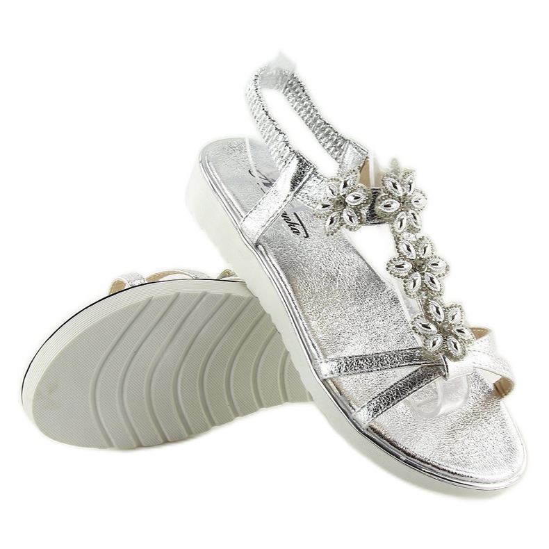 Bequeme Sandalen mit Blumen, Silber 127-58 Silber grau 2