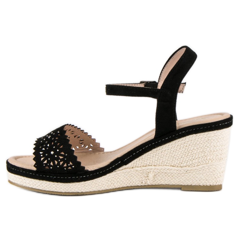 Ideal Shoes Schwarze Espadrilles auf Keilabsatz 1
