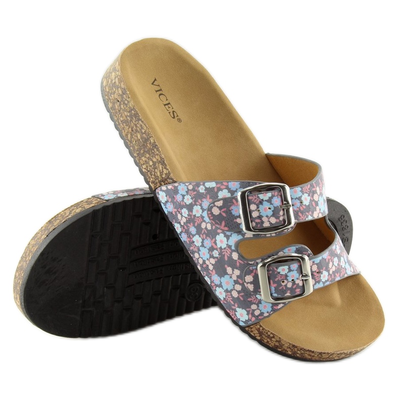 Graue Hausschuhe mit Korksohle 6231 blau 1