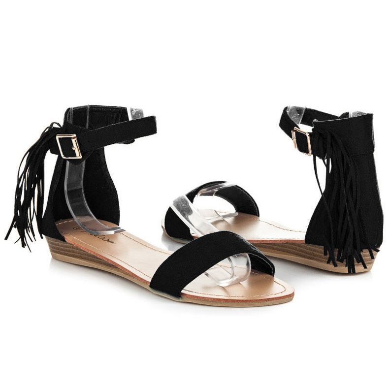 Abloom Wildledersandalen mit Fransen schwarz 1
