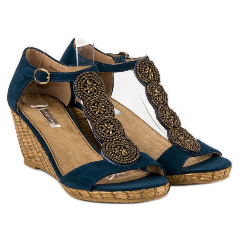 Corina Dekorative Keilsandalen blau 1