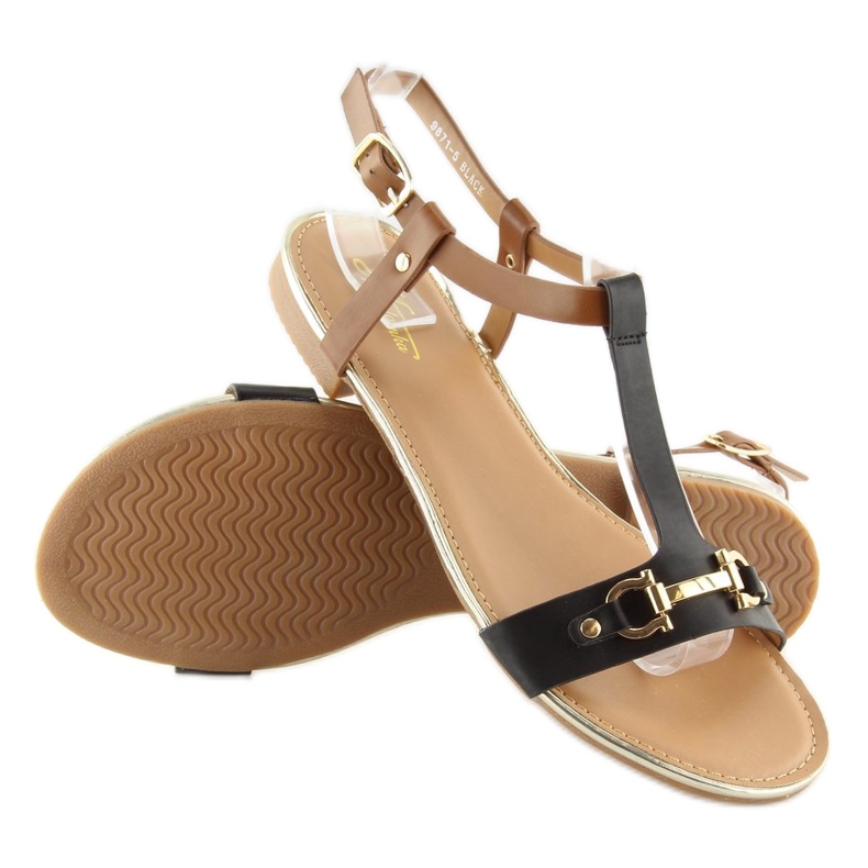 Schwarze Sandalen auf flacher Sohle schwarz 9871 Black 1