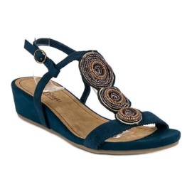Corina Marineblaue Sandalen auf niedrigem Keilabsatz 1