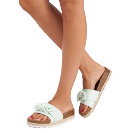 Minze Hausschuhe mit Schleife grün 2