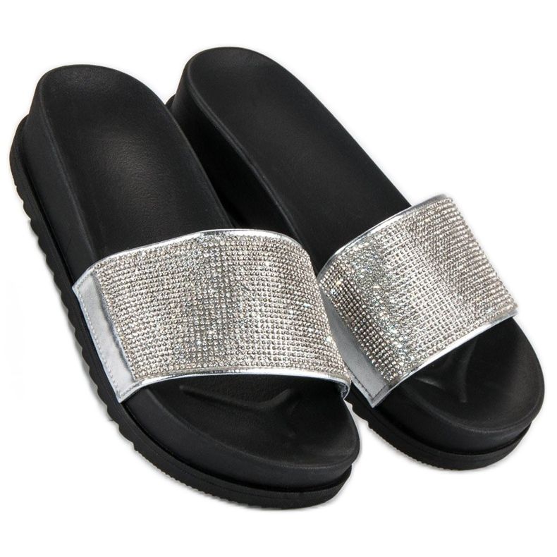 Stilvolle silberne Hausschuhe grau 1