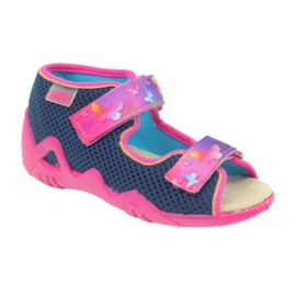 Befado Sandalen Hausschuhe, Lederdecksohle rosa marineblau 1
