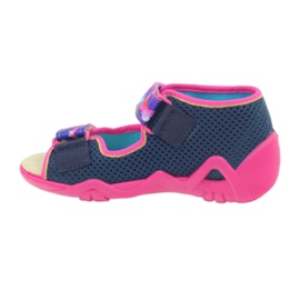 Befado Sandalen Hausschuhe, Lederdecksohle rosa marineblau 2