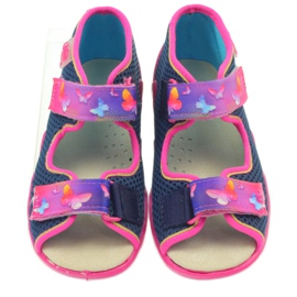Befado Sandalen Hausschuhe, Lederdecksohle rosa marineblau 3