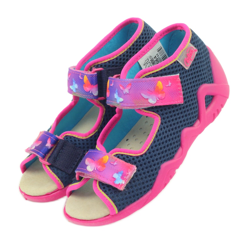 Befado Sandalen Hausschuhe, Lederdecksohle rosa navy blau 4