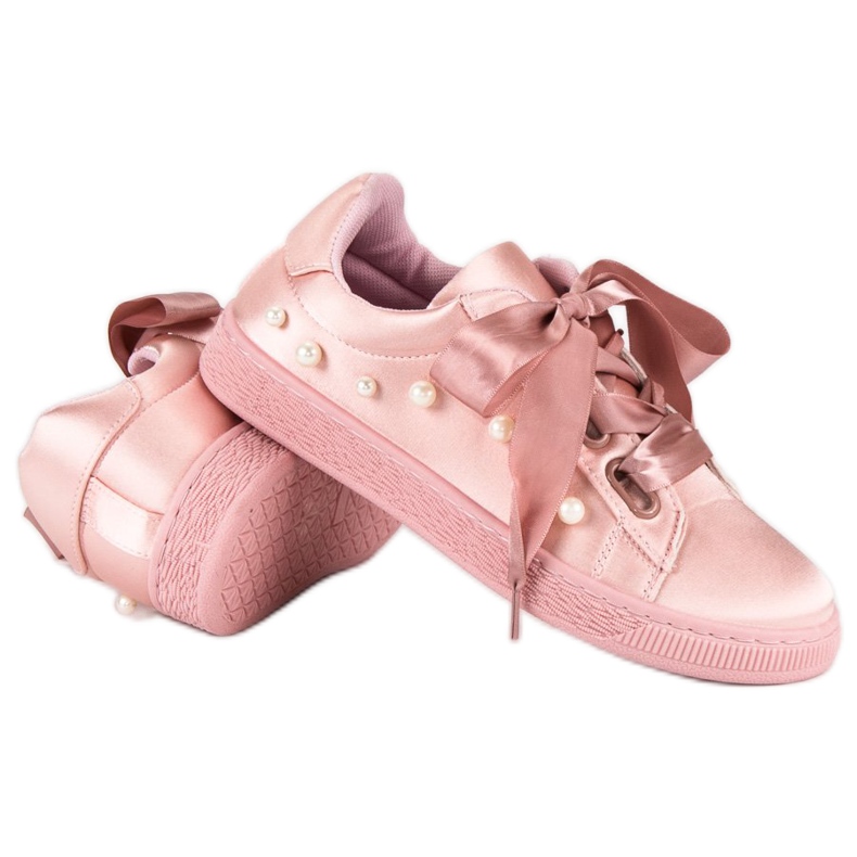 Satin-Turnschuhe mit Perlen rosa 1