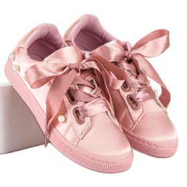 Satin-Turnschuhe mit Perlen rosa 2