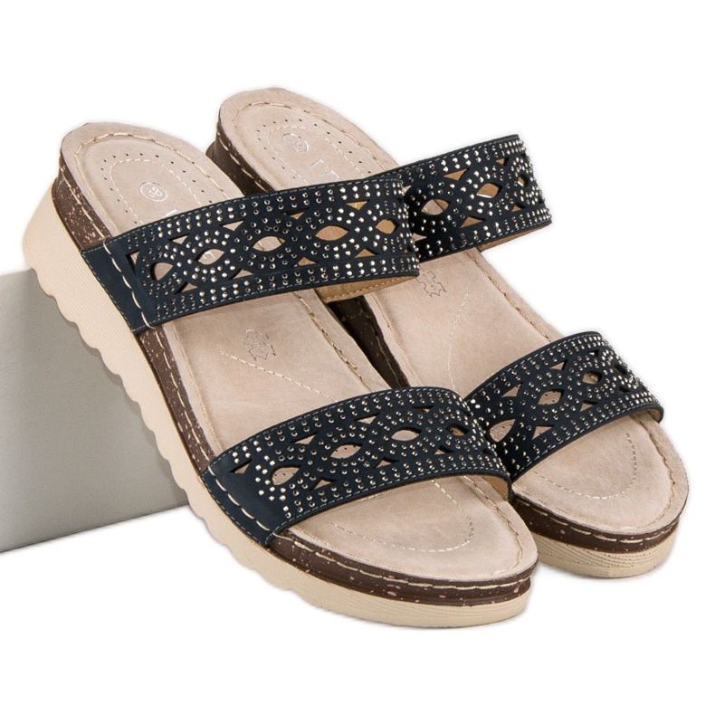 Durchbrochene Pantoffeln VINCEZA blau 1