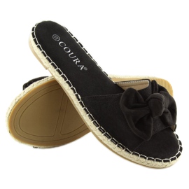 Schwarz 8758 schwarze Hausschuhe mit Schleife 2