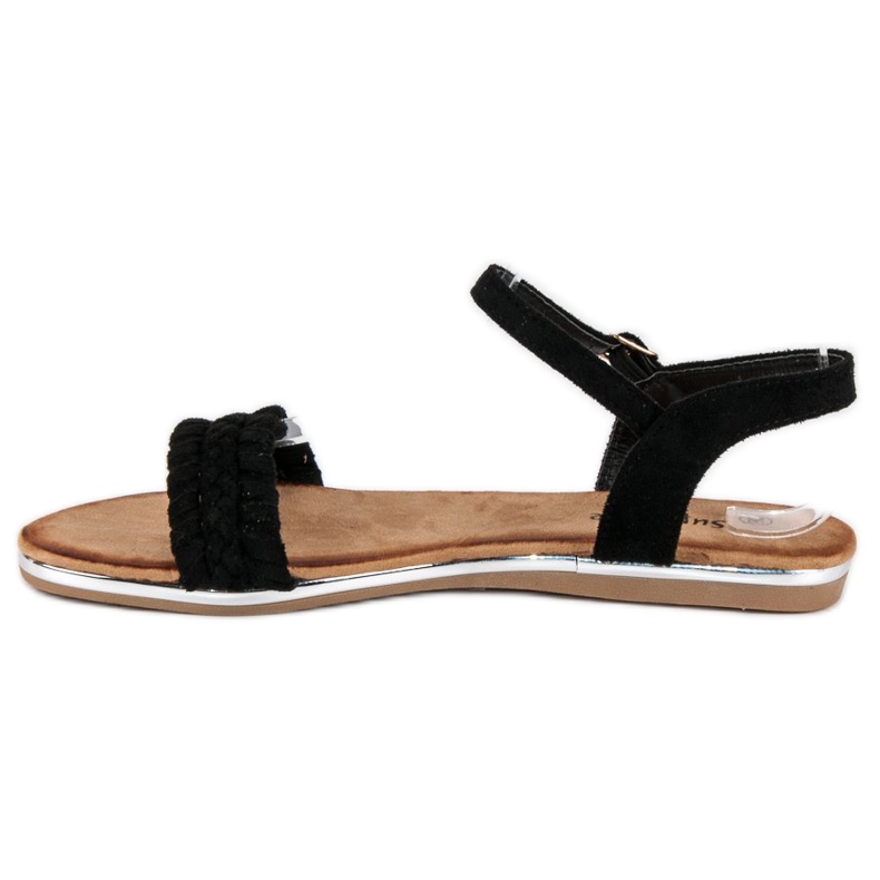 Super Me Flache Sandalen aus Wildleder schwarz 1