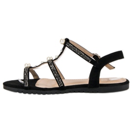 Juliet Flache Sandalen mit Perlen schwarz 1