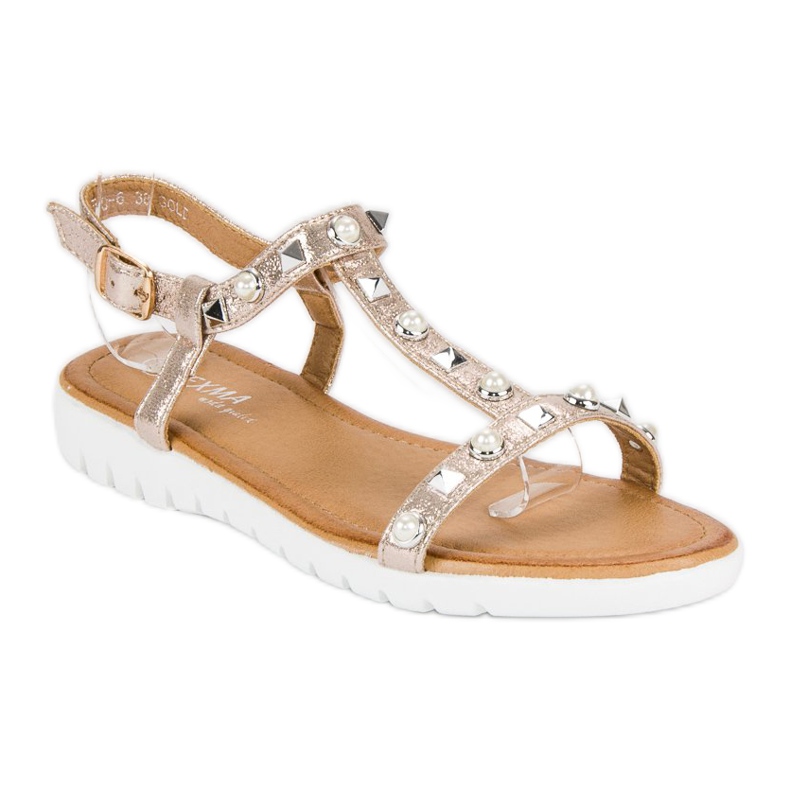 Flache Sandalen mit Strass gelb 1
