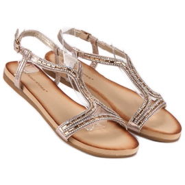 Ideal Shoes Goldene Sandalen mit Kristallen 1