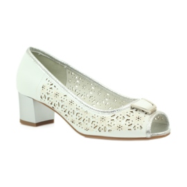 M.Daszyński Daszyński Leder-Innensohlensandalen weiß braun grau 1