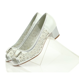 M.Daszyński Daszyński Leder-Innensohlensandalen weiß braun grau 4