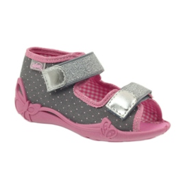 Sandalen Hausschuhe mit Tupfen Befado 242p082 grau rosa 1