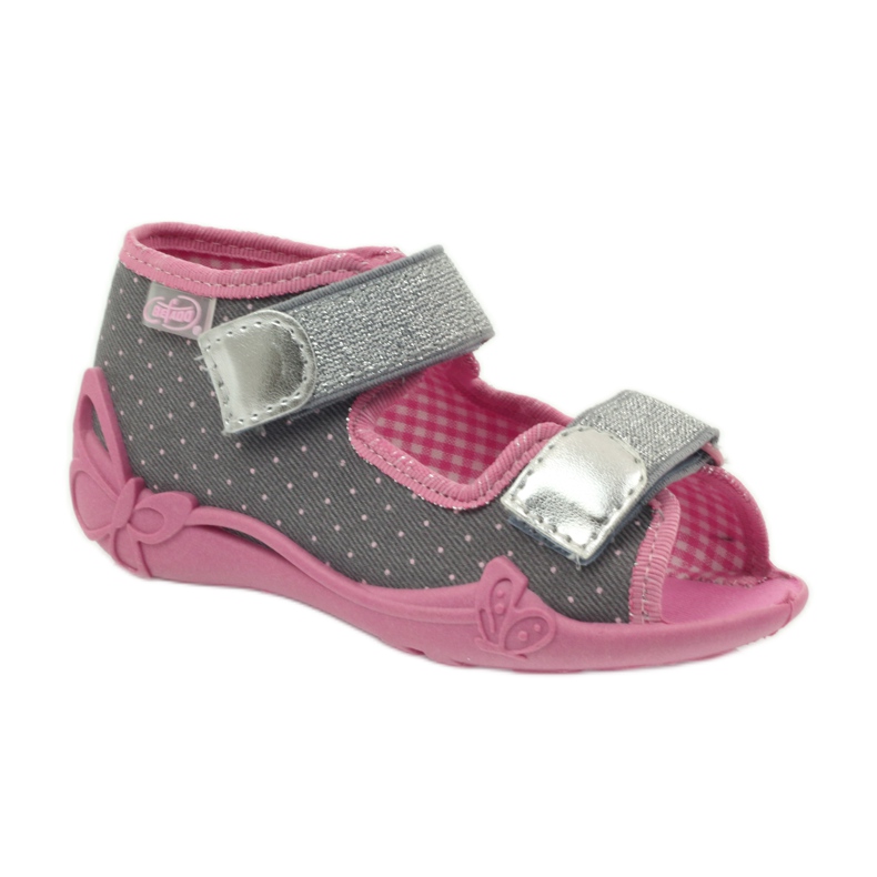Sandalen Hausschuhe mit Tupfen Befado 242p082 grau rosa 1