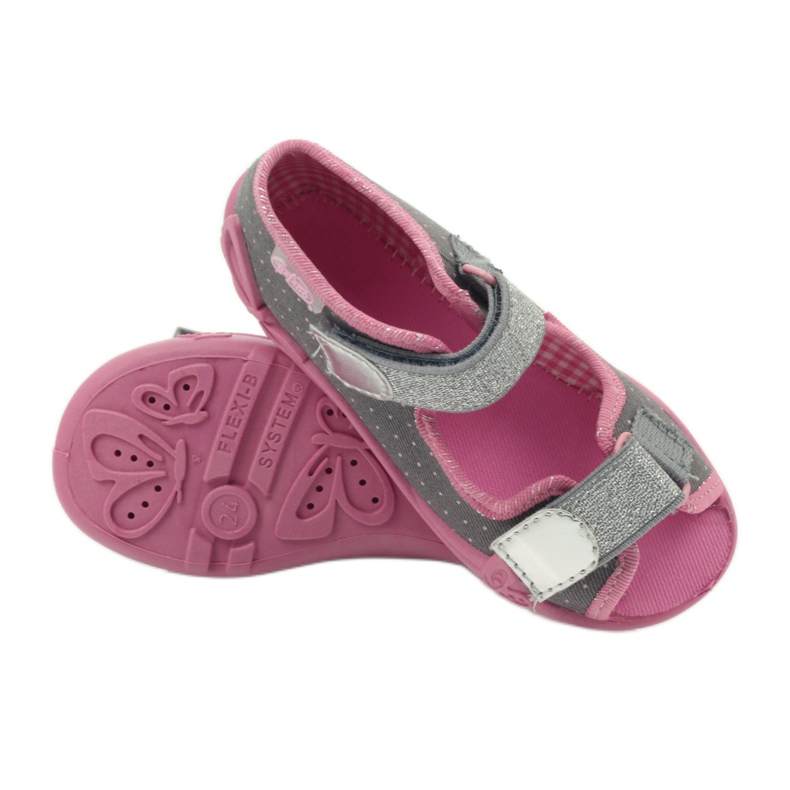 Sandalen Hausschuhe mit Tupfen Befado 242p082 grau rosa 3