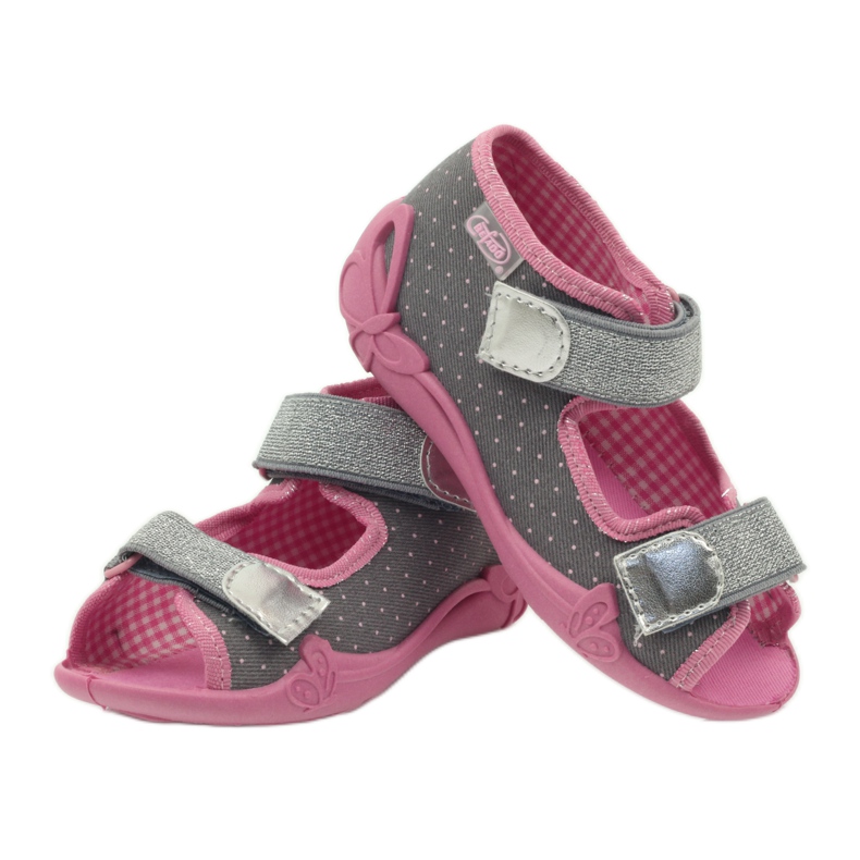 Sandalen Hausschuhe mit Tupfen Befado 242p082 grau rosa 4