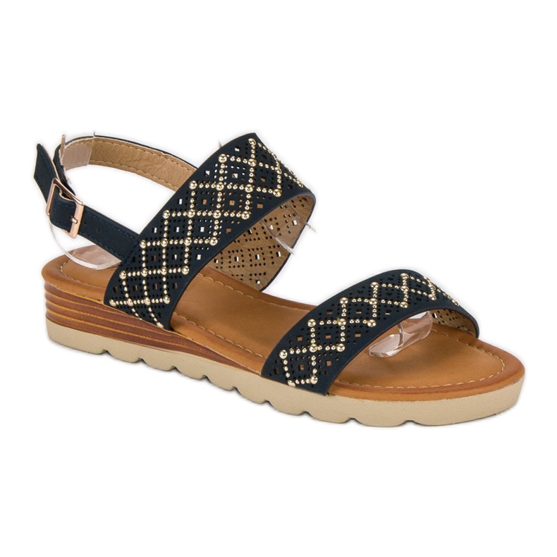 Primavera Durchbrochene flache Sandalen navy blau 1